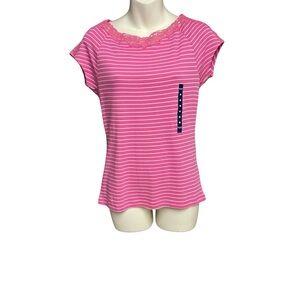 Chaps Pink and White Striped Short Sleeve Top size medium NWT